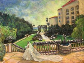 Chanel and Yannick’s Wedding Ceremony  (studio version)  Waldorf Astoria  Dana Point Ca.      oil   30″ x 40″    8-29-2024