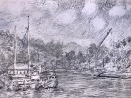 Dana Point Harbor Sketch      pencil   12″ x 8″   12-30-2024