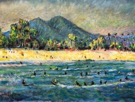 DOHENY STATE BEACH CA.   WATERCOLOR  14″ X 9″ FOR SALE  8-12-2020