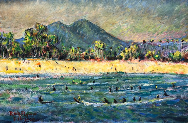 DOHENY STATE BEACH CA.   WATERCOLOR  14″ X 9″ FOR SALE  8-12-2020