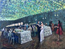 Lauren and James Engagement Party   Fig House  Los Angles Ca.   oil   30″ x 40″  8-17-2023