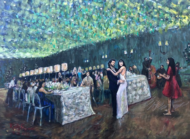Lauren and James Engagement Party   Fig House  Los Angles Ca.   oil   30″ x 40″  8-17-2023