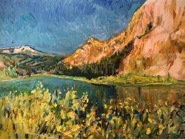 LOWER TWIN LAKES  MAMMOTH CA.   WATERCOLOR   12″ X 14″    9-29-2023