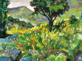 ORANGE TREE SAN JUAN CAPISTRANO CA.     WATERCOLOR / PASTELS 9″ X 12″  4-1-2020