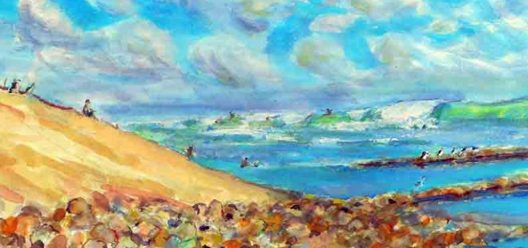 WAVE WATCHING Trestles, Ca water color 14″ x 10″