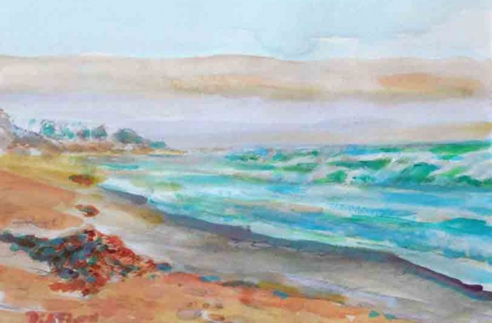 WAVES IN SAN CLEMENTE Ca water color 14″ x 10″