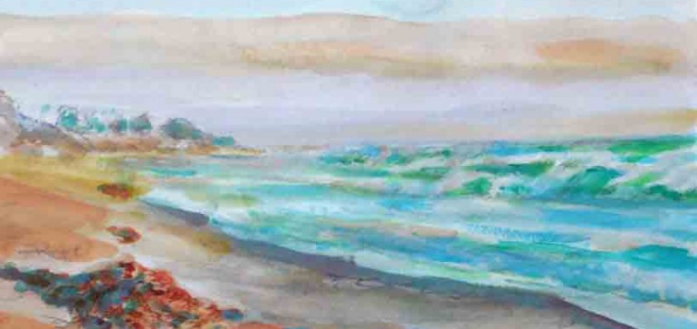 WAVES IN SAN CLEMENTE Ca water color 14″ x 10″