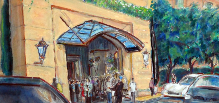 Peninsula Hotel  Beverly Hills ,Ca  water color 11″ x 15″