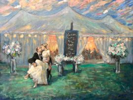 The Bostford’s Tenth Wedding Anniversary    Commissioned  from photos   Polo Fields Santa Barbara Ca.     oil   16″ x 20″   12-4-2024