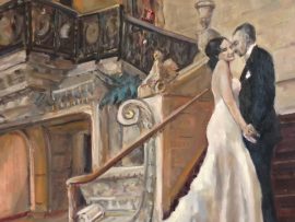 Shawn & Alisa Wedding  Anniversary Painting       Commisioned Gift  from Photo     Biltmore Hotel  Los Angeles Ca. oil  30″ x 40″  1-19-2024