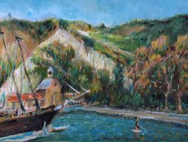 TALL SHIP BABY BEACH  DANA POINT HARBOR CA.   GOUACHE  12″x 16″   7-30-2024