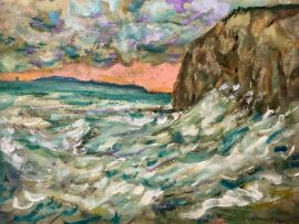 WAVES IN DANAPOINT CA.   WATERCOLOR  12″ X 16″  2-17-2023