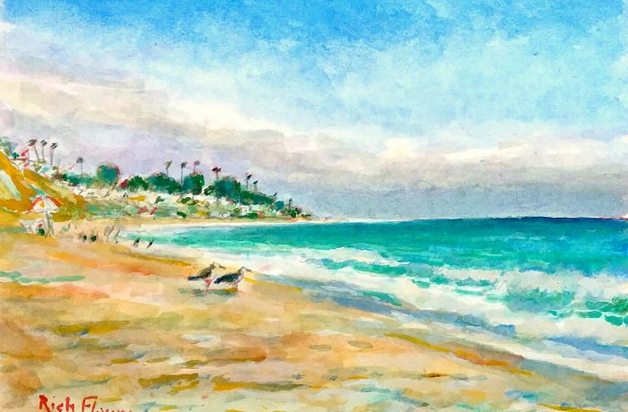 A BEACH DAY  San Clemente State Beach, Ca. watercolor 11″ x 15″ 10-11-16