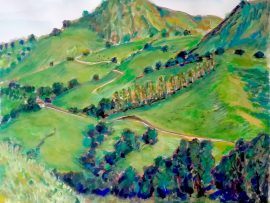 GREEN HILLS OF SAN JUAN CAPISTRANO  watercolor  16″ x 20″  3-3-17
