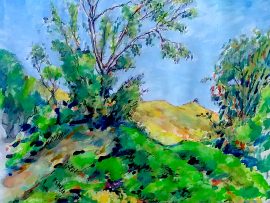 TREE HAWKS  San Juan Capistrano  watercolor 12″ x 9″ 5-1-17