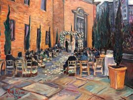 THE KELLY WEDDING CEREMONY   LIVE PAINTING     CALIFORNIA CLUB  Los Angeles Ca.  oil   30″x 40″  10-10-2020