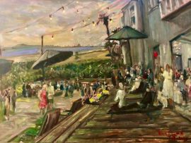 Lori’s 60th Birthday Party   Sunset Beach Ca.     oil   30″x40″  7-19-2025   (20 years after painting her 40th Birthday Party)