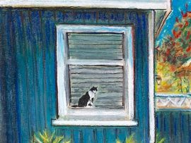 NEIGHBOR ‘S CAT   DANA POINT   WATERCOLOR / PASTEL    9″ X 12″  3-26-2020  SOLD