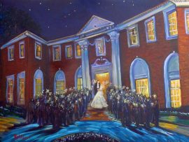 GREEN WEDDING Sparkler Send Off  (studio)  Seversky Mansion  Old Westbury New York.  oil 30″ x 40″