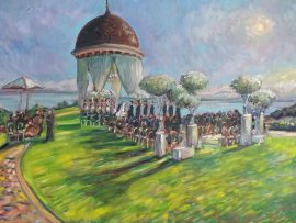 The De Marsh Palmeri Wedding Ceremony  Pelican Hill Newport Coast, Ca. oil 30″ x 40″ 11-5-16