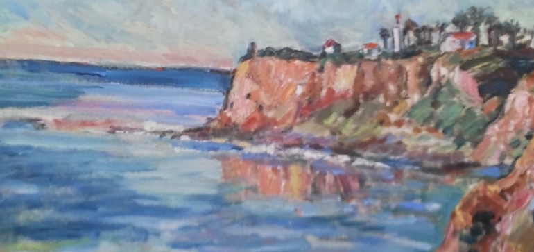 POINT VICENTE LIGHT HOUSE PALOS VERDES , Ca  oil  16″ x 16″ SOLD