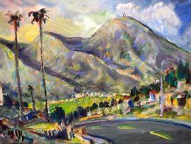 SADDEL BACK MOUNTAIN FROM MISSION VIEJO CA.   WATERCOLOR  12″ X 18″  4-2-2023