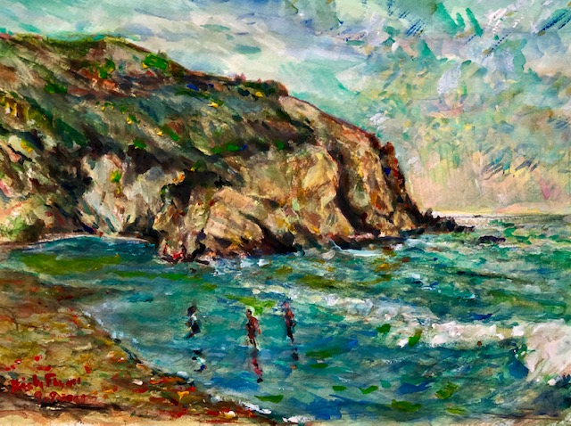 STRANDS BEACH   DANA POINT CA.   WATERCOLOR   16″ X 12″  COMMISSIONED  9-9-2021