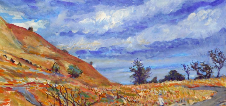 SUMMER STORM  san Juan Capistrano  water color  11″ x 15″ 6-28-15