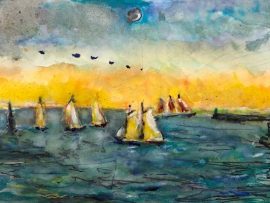 TALL SHIPS       Dana Point Ca.   Watercolor    7″ x 11″  9-10-2021