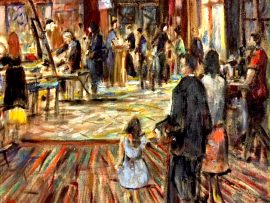 Artist Jack Rutherford at the Easel   oil  12″ x 12″  Cafe’ Tu Tu Tango  Outlets of Orange. Ca.  5-19-18