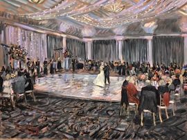 AMY & EARLS WEDDING RECEPTION     PAINTED “LIVE’ FROM TARRYTOWN HOME ESTATE, TARRYTOWN NEW YORK.   oil  30″ x 40”  10-20-18