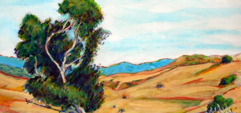 TREE IN SAN JUAN CAPISTRANO  water color  11″ x 15″  4-29-15