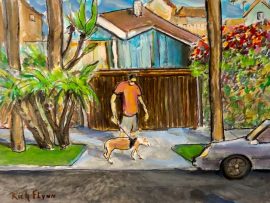 Neighbor Walking Old Belle Dog   Dana Point Ca.  watercolor  12″ x 10″  10-29-19