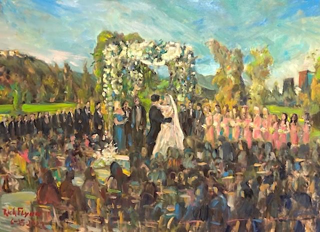 THE WAXMAN WEDDING CEREMONY     Brentwood Country Club  Los Angles Ca.   oil  30″ x 40″  6-25-2022
