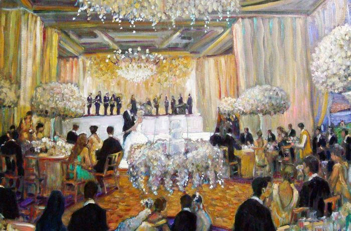 Live Wedding Reception    Pelican Hill Resort  Newport Coast Ca.   Completed in Studio    oil   30″ x 40″