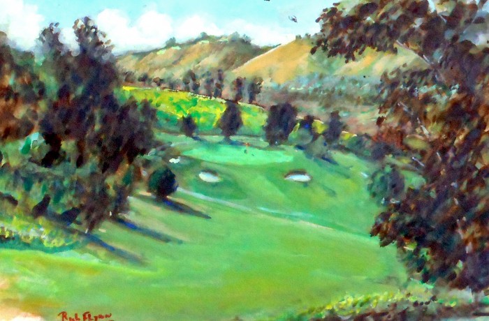 6TH HOLE  San Juan Hills Golf Course. San Juan Capistrano, Ca  water color  11″ x 15″