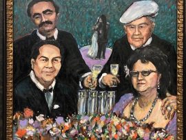 Family Memorial Portrait Painting    A surprise gift to the Groom, from the Bride, of the Family members who passed away before the Wedding   oil  14″ x 14″ 11-8-19