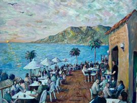 Rooftop Lounge  La Casa del Camino Laguna Beach Ca. Oil. 60”x60” 4-17-2026