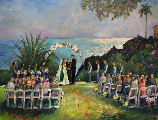 Katlyn and Conner’s Wedding Ceremony    Pines Park, Dana Point Ca.   oil   22″ x 28″   8-2-2024