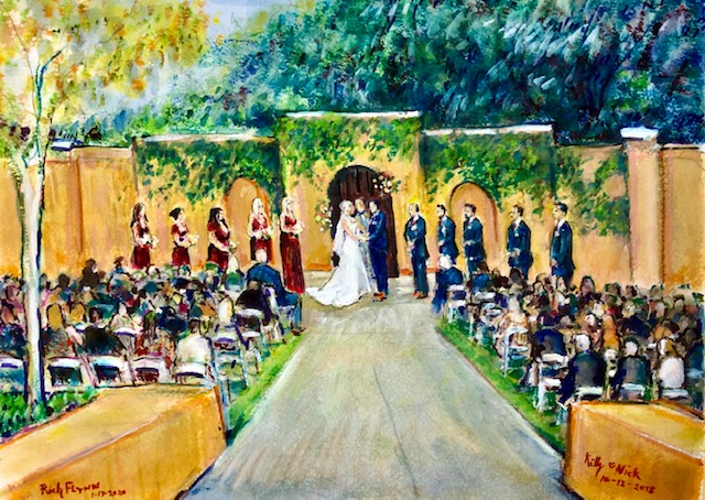 THE WEDDING CEREMONY OF KELLY & NICK  (FROM PHOTO’S)  WATERCOLOR  COMMISSIONED  12″ X 16″  1-13-2020