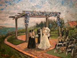 Lonni and Zach  Live Wedding Ceremony Painting from Terranea Resort  Rancho Palos Verdes Ca.  oil  30″ x 40″  5-19-2023