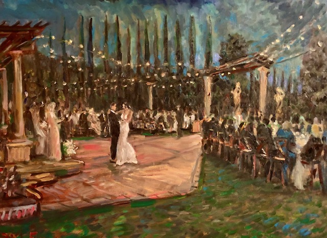 Mark and Christina’s Wedding Reception      Mount Palomar Winery    Temecula Ca.    oil     30″ x 40″    9-16-2023