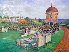 Live Wedding Ceremony Painting at Pelican Hill Resort      oil   30″ x 40″