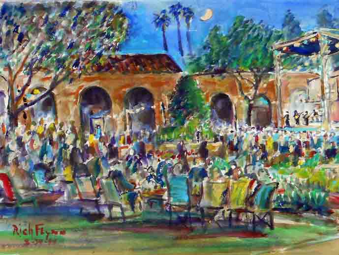 Concert at the Mission Featuring the Fab Four Mission San Juan Capistrano, Ca water color 14″ x 10″