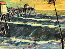 WIND AND PIER  San Clemente Ca.     Watercolor  12″ x 16″  1-30-2021  SOLD!