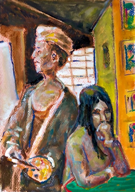 ARTIST LIFE AND WIFE   WATERCOLOR/PASTELS  15″ X 17″ 12-22-2021