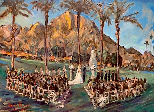 THE BOTSFORD / DAVEY WEDDING CEREMONY  La Quinta Country Club   La Quinta Ca.  oil 30″ x 40″  12-11-2021