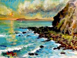 CLOUDY POINT  DANA POINT Ca.    watercolor   16″ x 12″  2-22-18