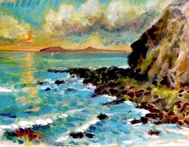 CLOUDY POINT  DANA POINT Ca.    watercolor   16″ x 12″  2-22-18