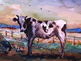 BARBARS’S COW  WATERCOLOR  12″ X 9″  COMMISSIONED  9-12-2021